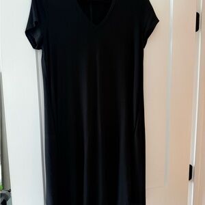 Classic Black V-Neck T-Shirt Dress straight no flare.
